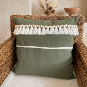 COJÍN MACRAMÉ 45X45 CM VERDE/BEIGE