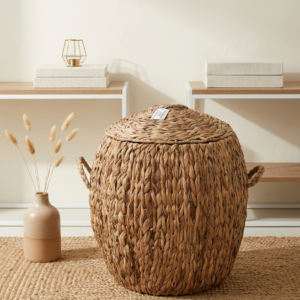 Cesto Organizador de Jacinto de Agua con Tapa – Estilo Boho Minimalista (46cm)