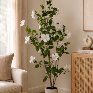 Planta Artificial Hibisco Blanco  | 60x60x160 cm