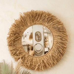 Espejo de Pared Redondo en Rafia Natural – 90 cm