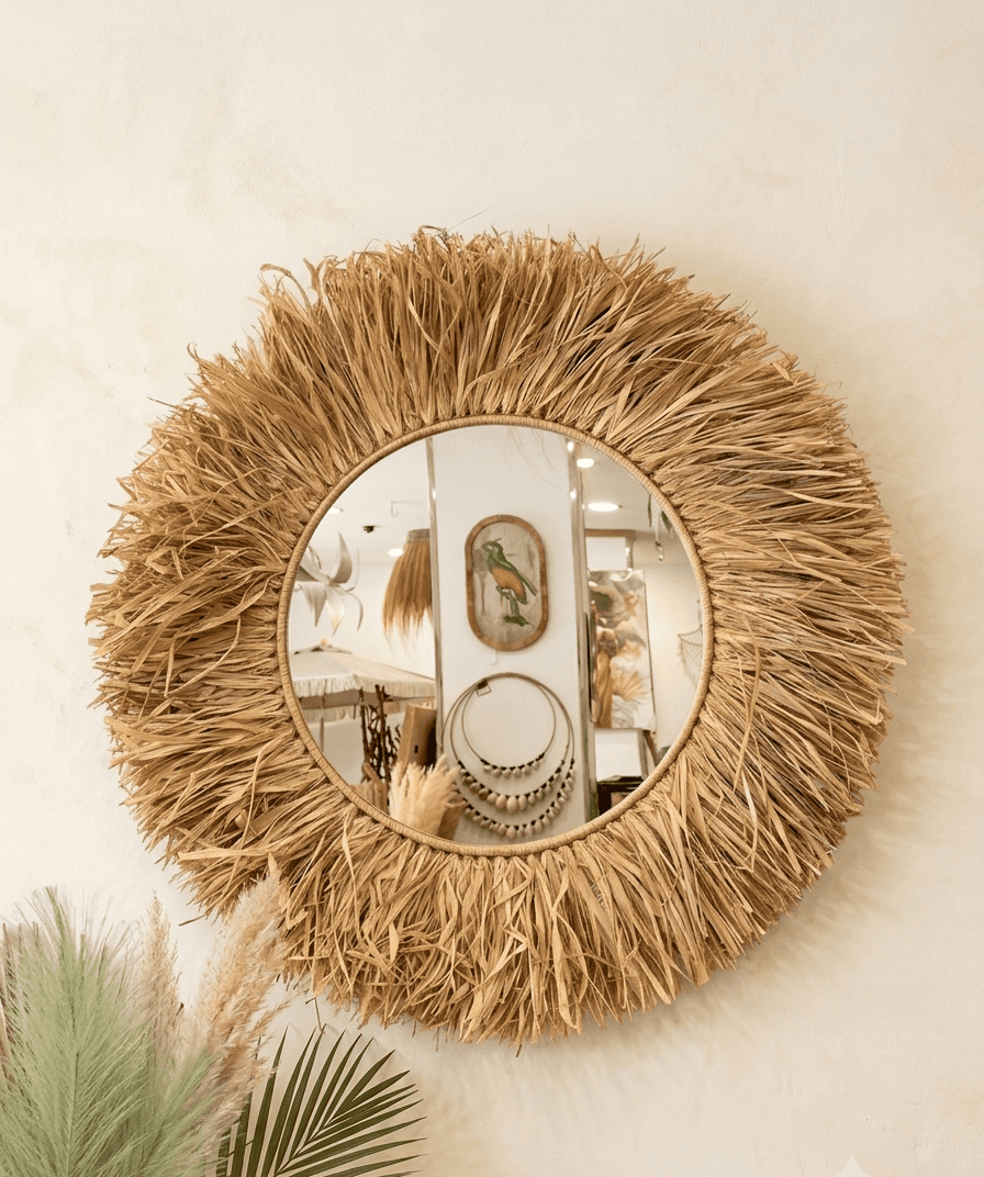 Espejo de Pared Redondo en Rafia Natural – 90 cm