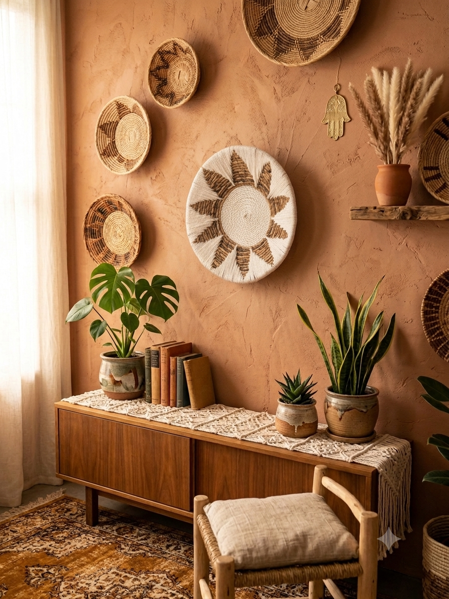 Plato Decorativo de Pared Sol de Fibra Natural y Cuerda - Imagen 2