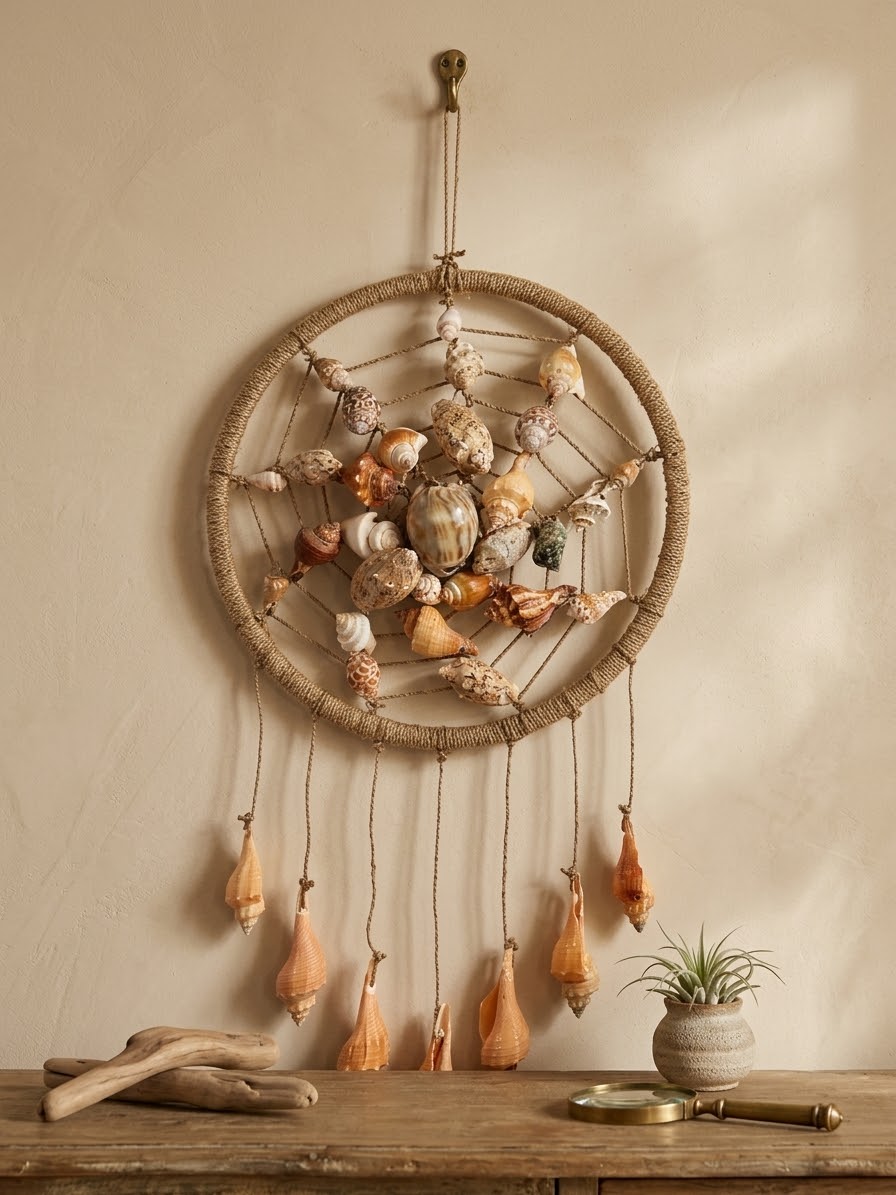 Atrapasueños de Conchas Marinas y Yute (32 cm Diámetro)