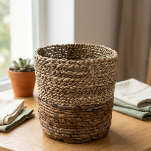 Cesta Pequeña de Fibras Naturales Bicolor (18x17 cm)