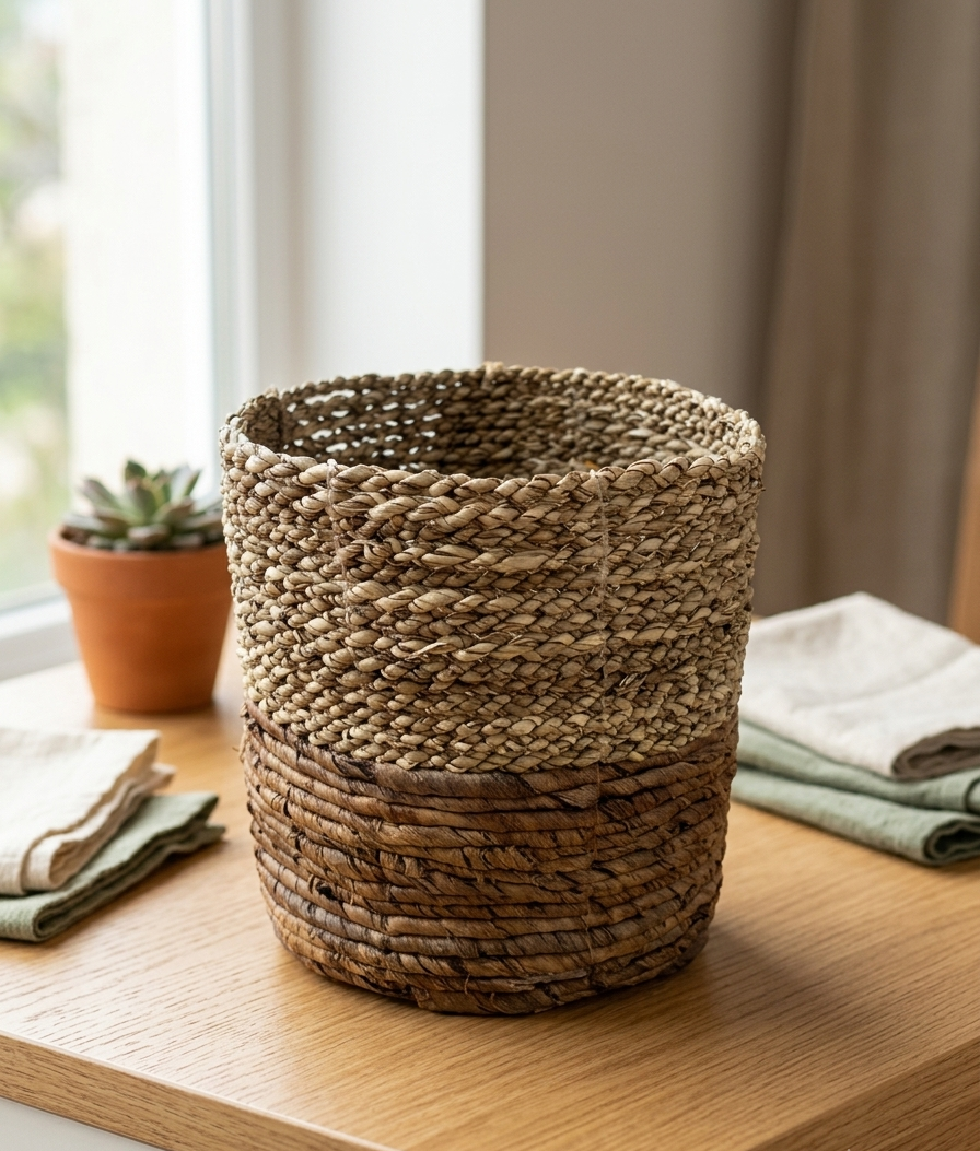 Cesta Pequeña de Fibras Naturales Bicolor (18x17 cm)