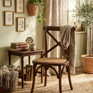Silla de madera y asiento de ratán marrón 44x42x46/88
