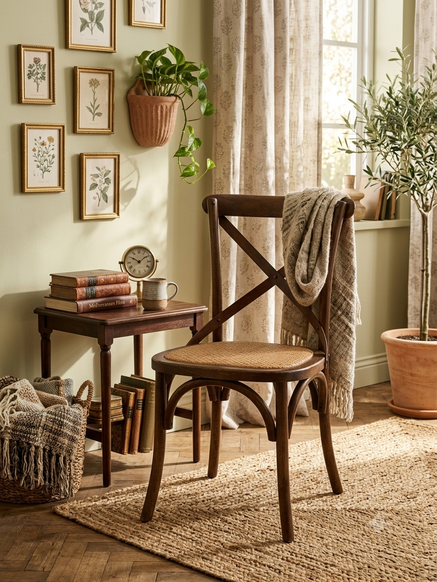 Silla de madera y asiento de ratán marrón 44x42x46/88