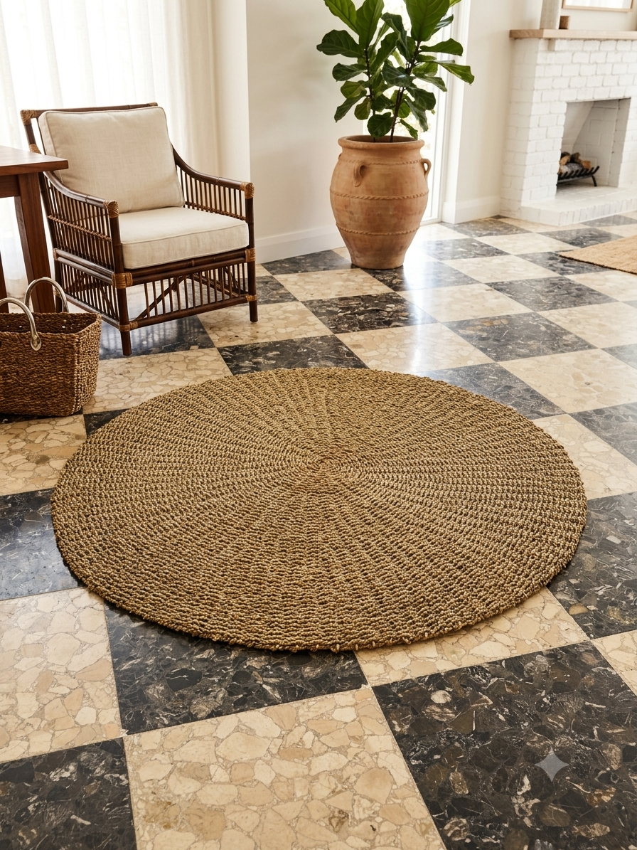 Alfombra Redonda de Fibra Natural Trenzada (120 cm)