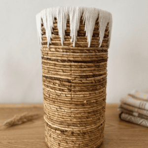 Jarrón Alto de Hoja de Plátano y Algodón (39x20 cm)