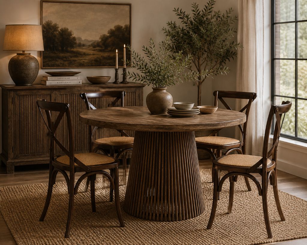 Mesa de madera artesanal marrón 120x120x76h cm