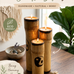 Set de 3 Velas de Bambú Natural Yin Yang