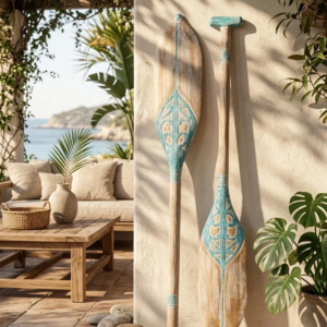 Par de Remos Decorativos de Madera Tallados a Mano