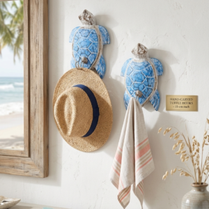 Set de 2 Perchas de Pared Tortuga Talladas a Mano