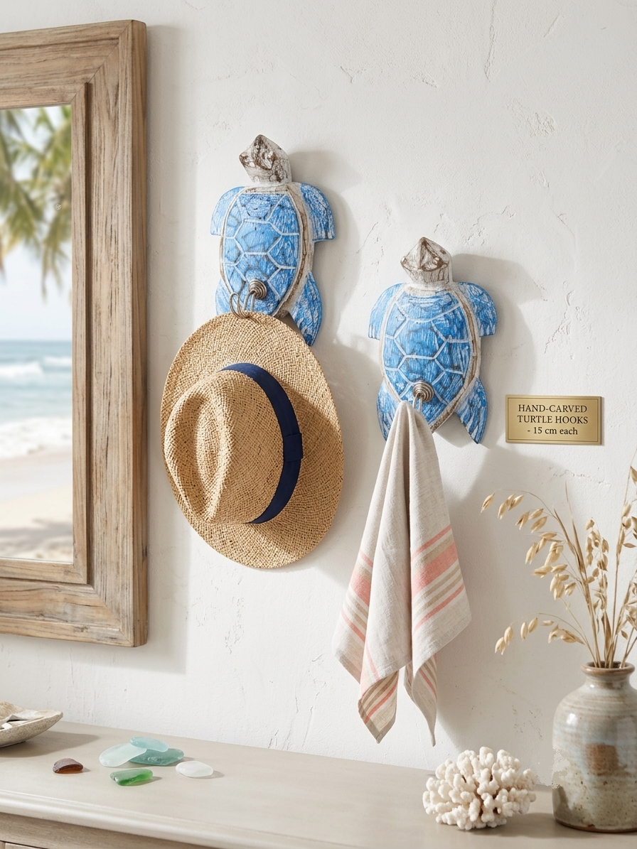 Set de 2 Perchas de Pared Tortuga Talladas a Mano