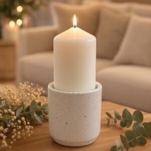 Vela Blanca de Parafina con Soporte de Porcelana